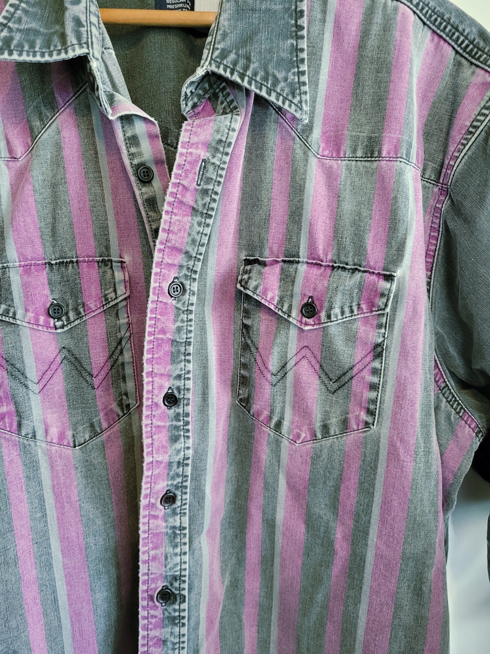 Wrangler Brushpopper Vintage 90s Western Shirt Men's Size 18-36 Striped Purple - Picture 15 of 15